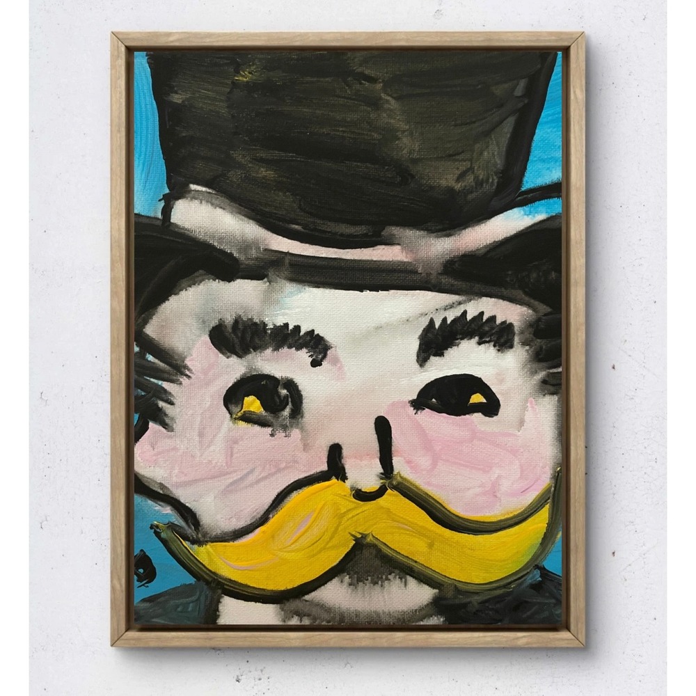 OMAN Original Acrylic Painting 8x10 Canvas Board Top Hat Mustache Monopoly Man